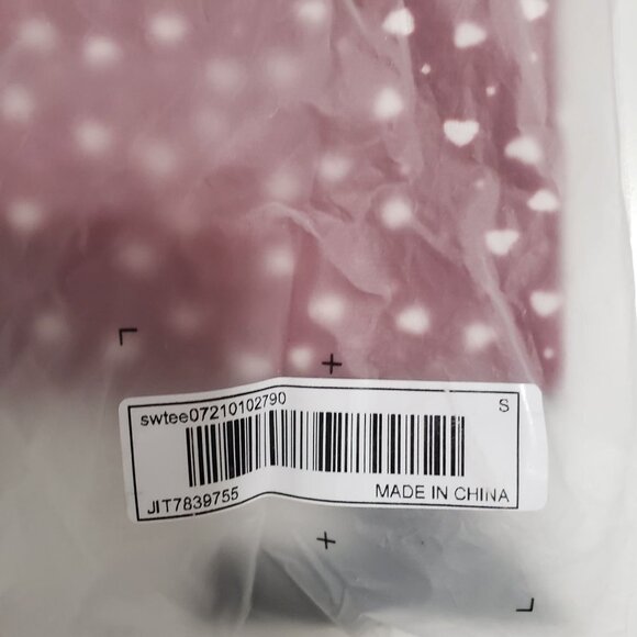 New SheIn‎ Women's Puff Sleeve Allover Heart Print Tee Shirt Top - Size Small - Picture 4 of 6